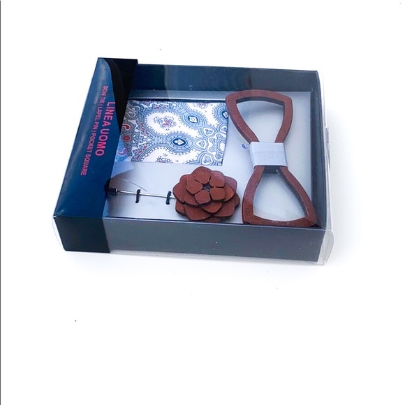 Lines Uomo Bow Tie Lapel Pink Pocket Square Set - Picture 5 of 6